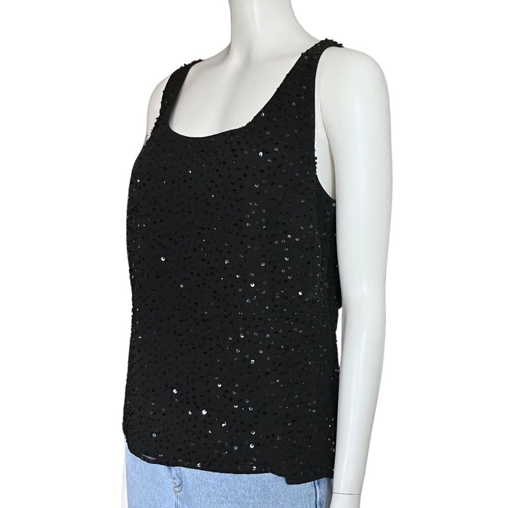 Vintage 90s Black 100% Silk Beaded Sequin Going Out Top S/M Whimisigoth Gothic - Picture 3 of 12